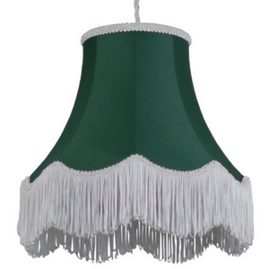Green Traditional Lampshade with White Fringe