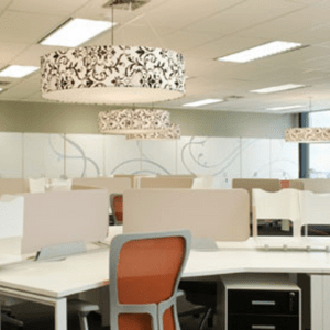 White and Black Drum Ceiling Light for an Office Space