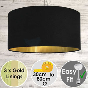 Black drum lampshade with gold lining made bespoke to order