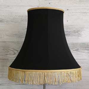 Traditional Black Lampshade with Gold Fringe