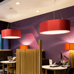 Red drum lampshades for the retail industry