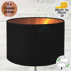 Black Drum Table Lampshade with Copper Lining