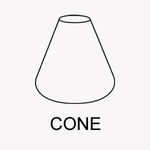 Line drawing of a cone lampshade, click to view bespoke cone lampshades we produce
