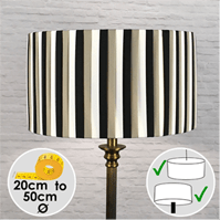 Pleated drum lampshade in black taupe and cream ribbon
