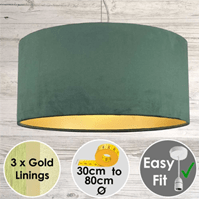 Green velvet drum shade with gold lining made in your choice of sizes