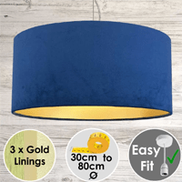 Blue and Gold Velvet drum lamp shade