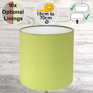 Green linen tall drum lampshade made bespoke to order